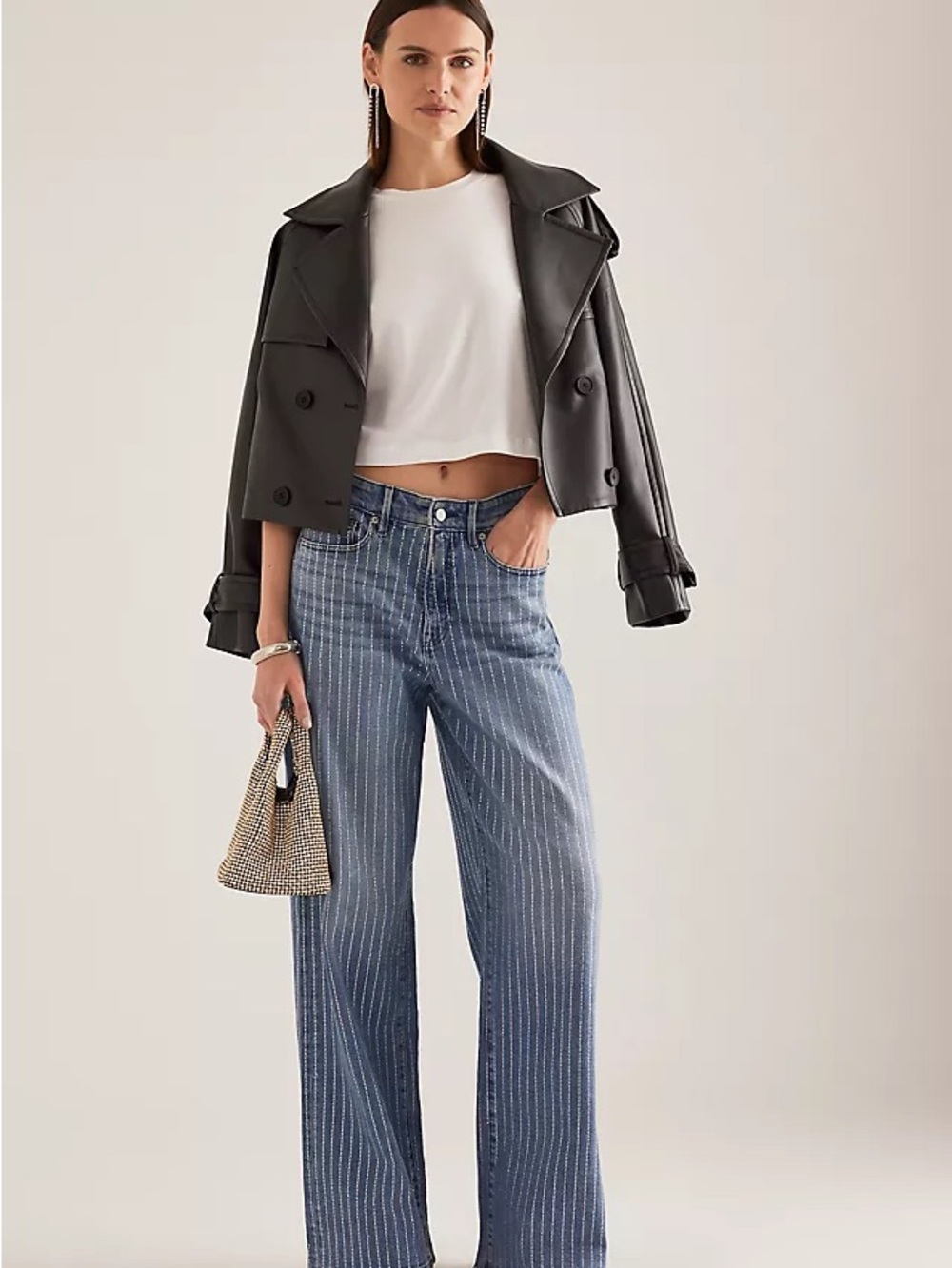 Good American Blue Pinstripe Wide Leg Jeans